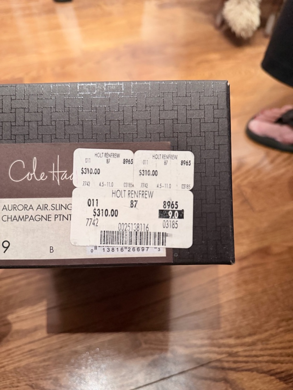 Cole Haan Taupe Patent Leather Peep-Toe Slingback Sandals - Picture 2 of 5